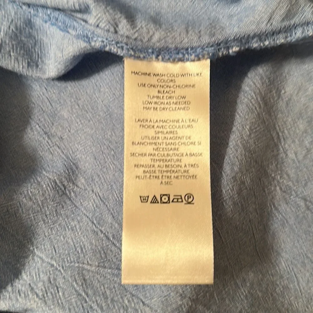 free people M-L Blue Chambray Denim Vintage Wash Distressed Shirt Tunic